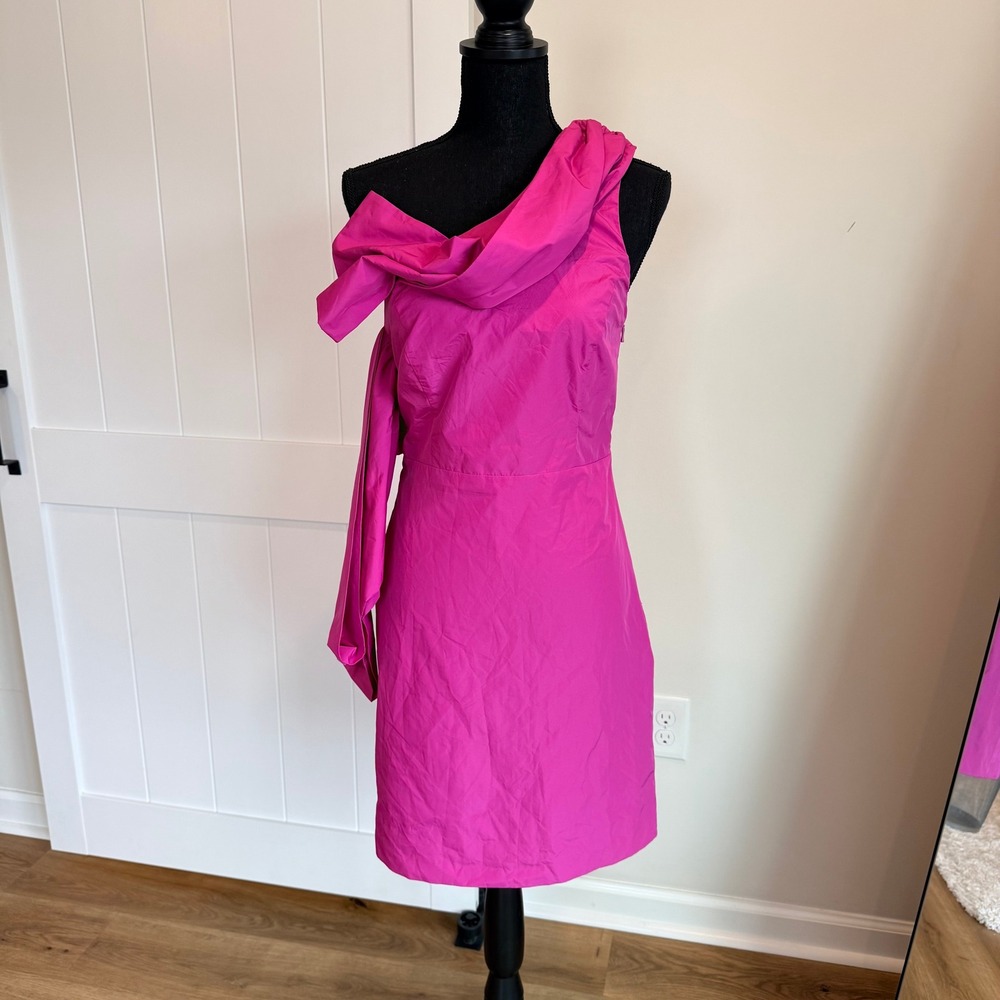 NWT Mango MNG Pink One Shoulder Bow Mini Dress Fuchsia Size 4